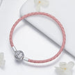925 Sterling Silver Pavé Setting CZ Bracelet with Genuine Leather for Women