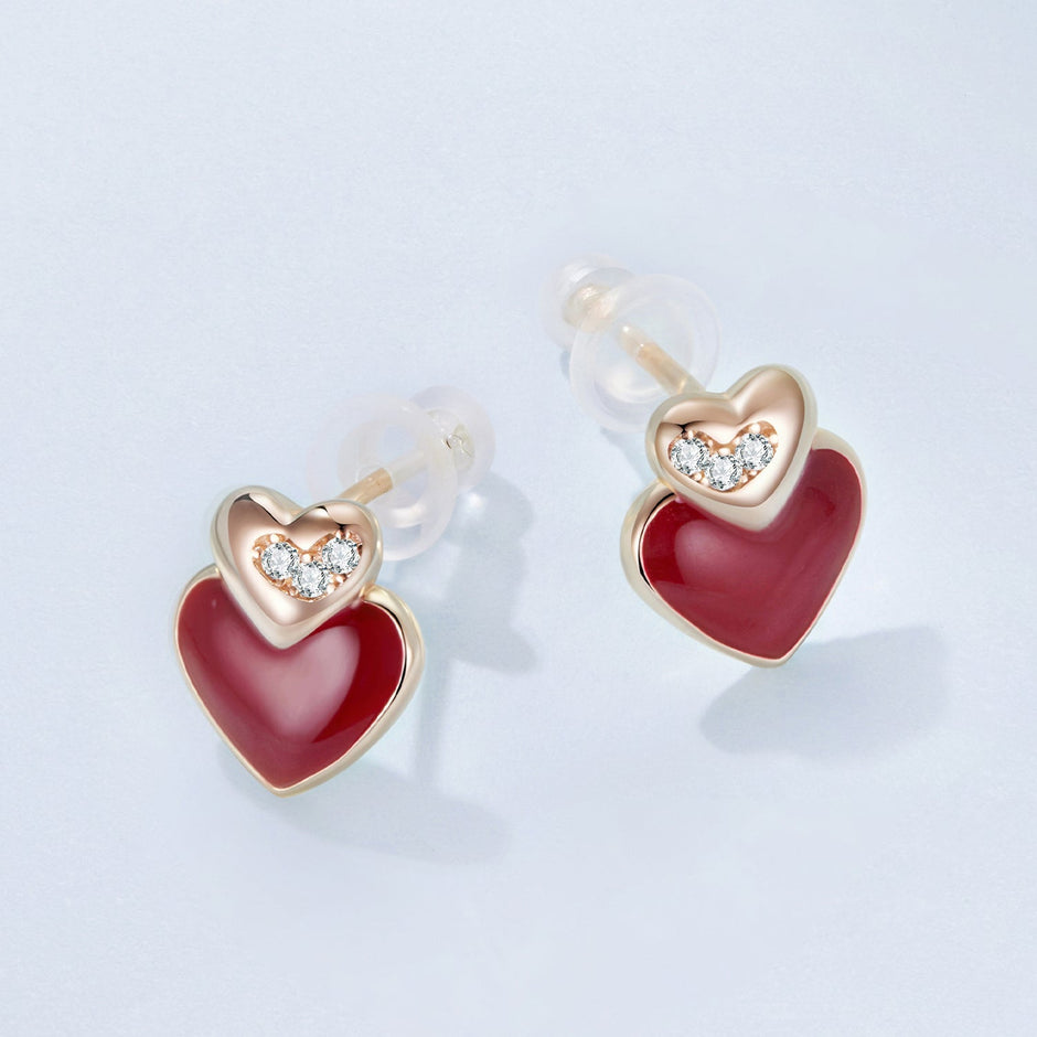 925 Sterling Silver Earrings with Enamel Finish and Pavé Setting in Rose Gold
