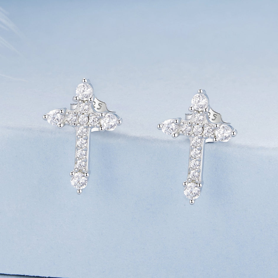 925 Sterling Silver Earrings with Pavé Setting CZ in White Gold Plating - 1.2x0.8cm for Women