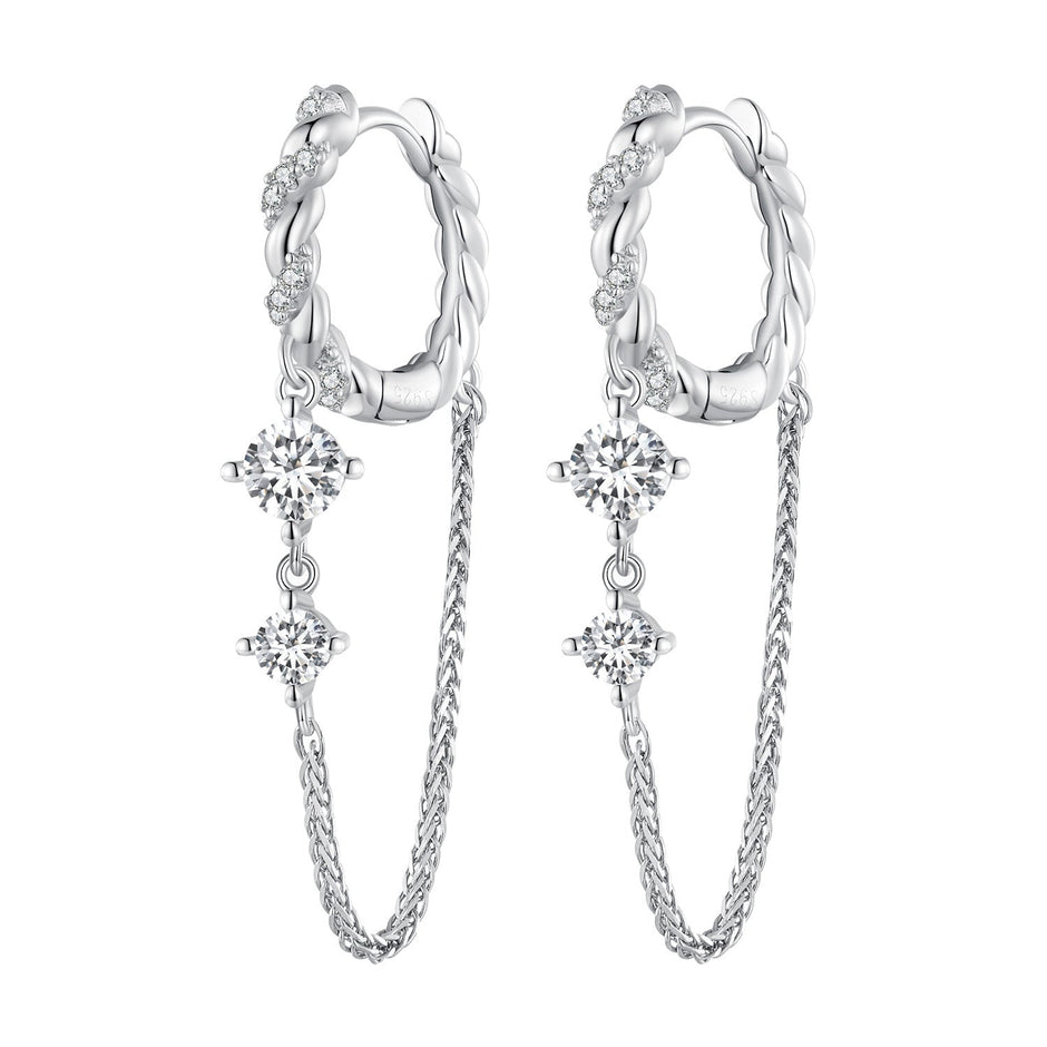 925 Sterling Silver Earrings with Pavé Setting CZ, 34*6mm for Women