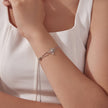 925 Sterling Silver Adjustable Chain Bracelet with White Gold Plating and CZ for Women