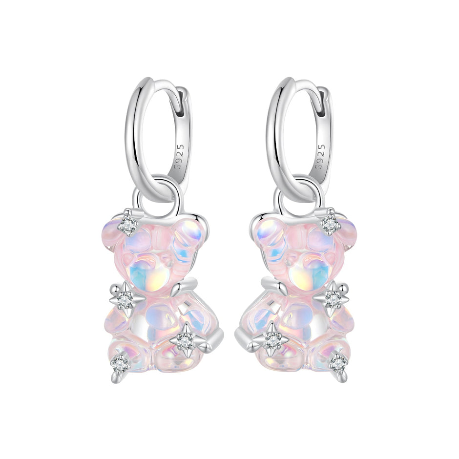925 Sterling Silver Earrings with Pavé Setting CZ and Resin - 2.8 x 1.1 cm - Women's Fashion