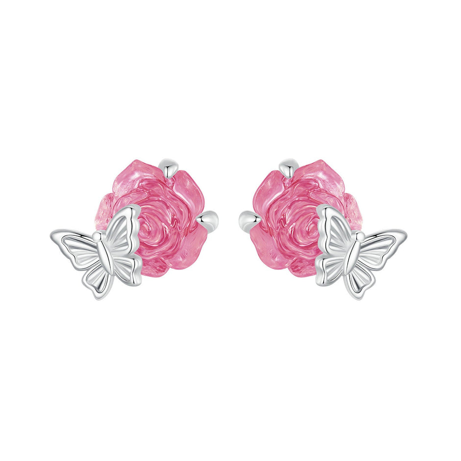 925 Sterling Silver White Gold Plated Resin Earrings 8x10mm for Women