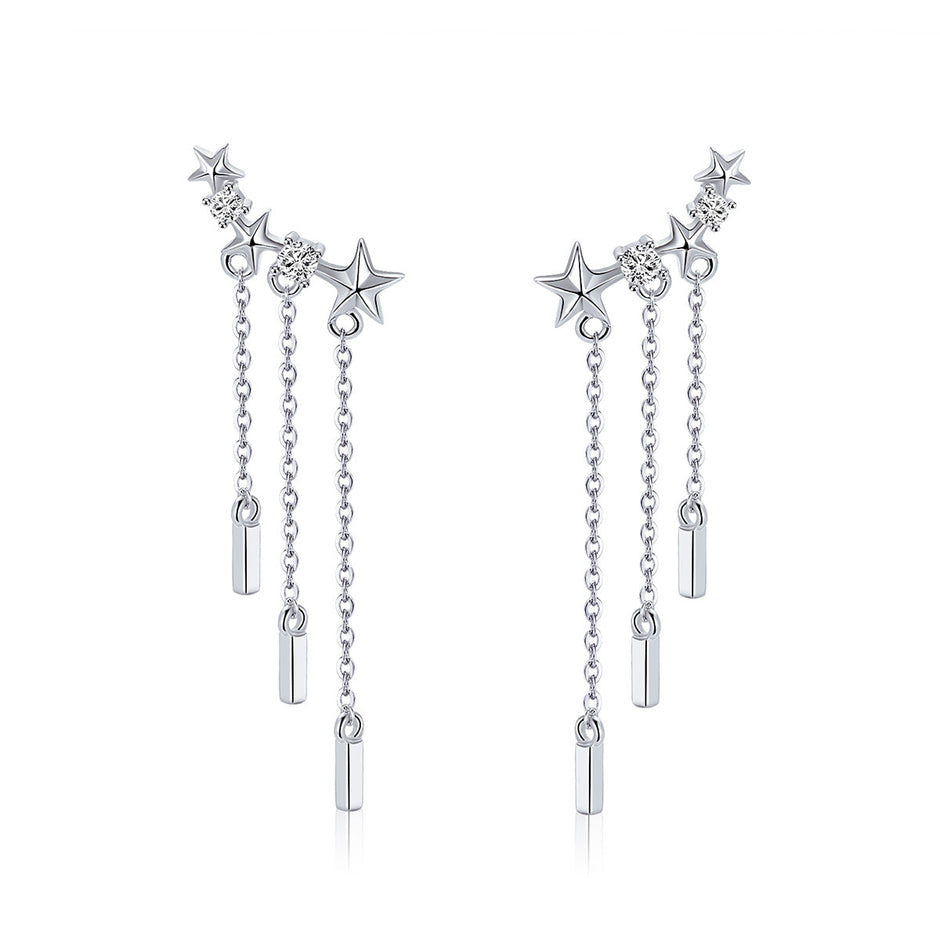 925 Sterling Silver Plated Platinum Pavé Setting CZ Earrings 3.4*0.7cm for Women