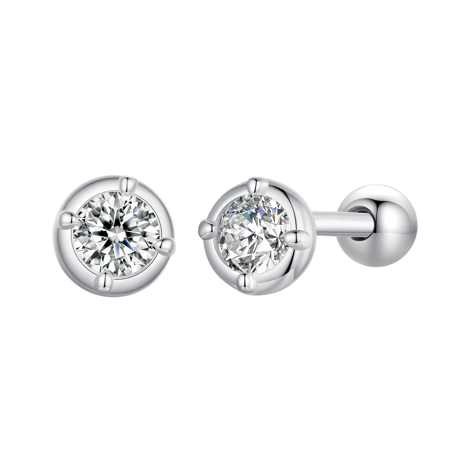 925 Sterling Silver 4mm Moissanite Earrings with Platinum Plating for Women