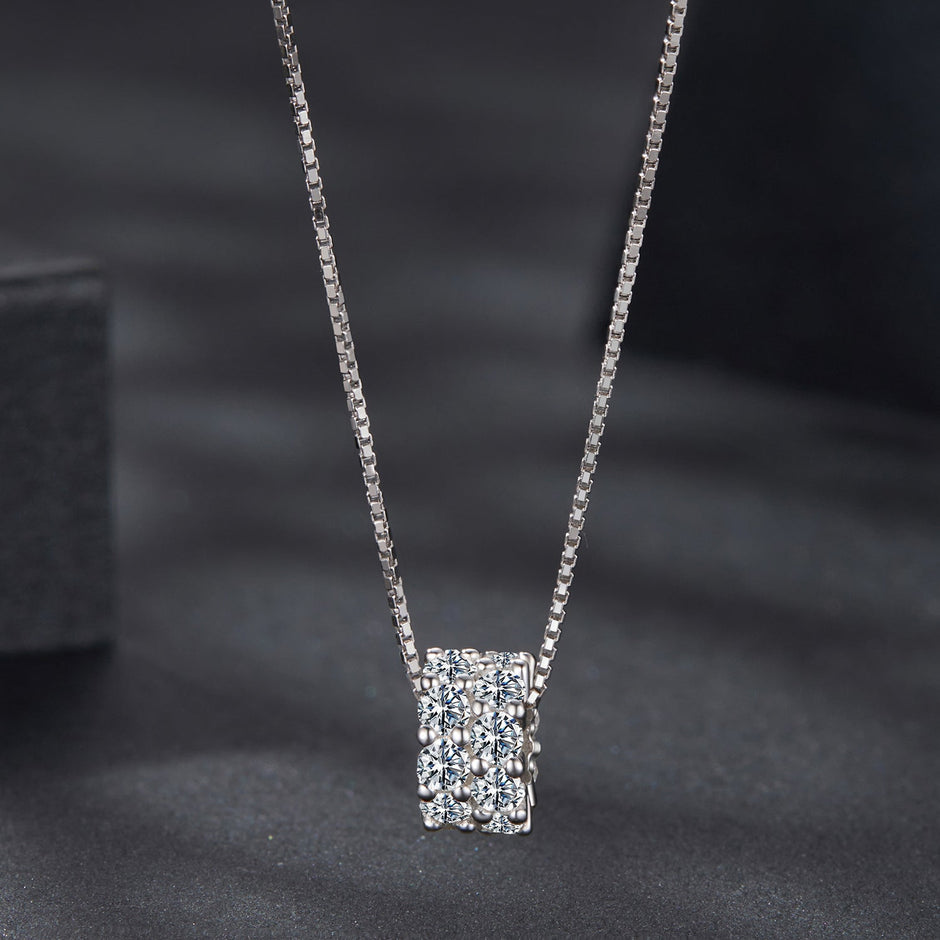 925 Sterling Silver & Moissanite Necklace, 40+5cm Length, White Gold Plated, Women's Jewelry