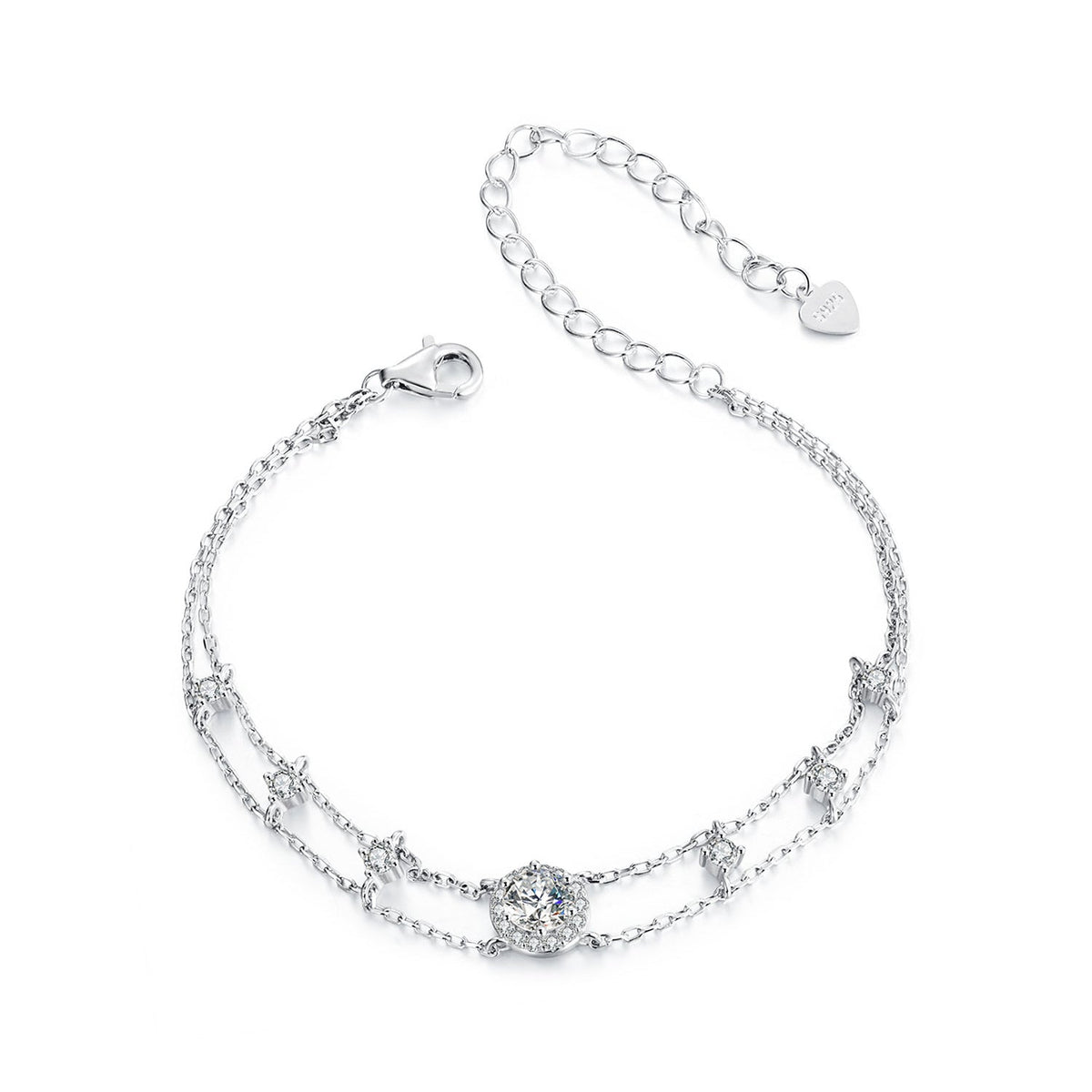 925 Sterling Silver 5.0mm Moissanite Bracelet with CZ and White Gold Plating for Women