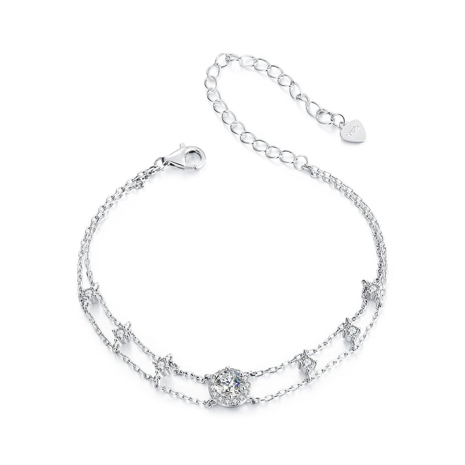 925 Sterling Silver 5.0mm Moissanite Bracelet with CZ and White Gold Plating for Women