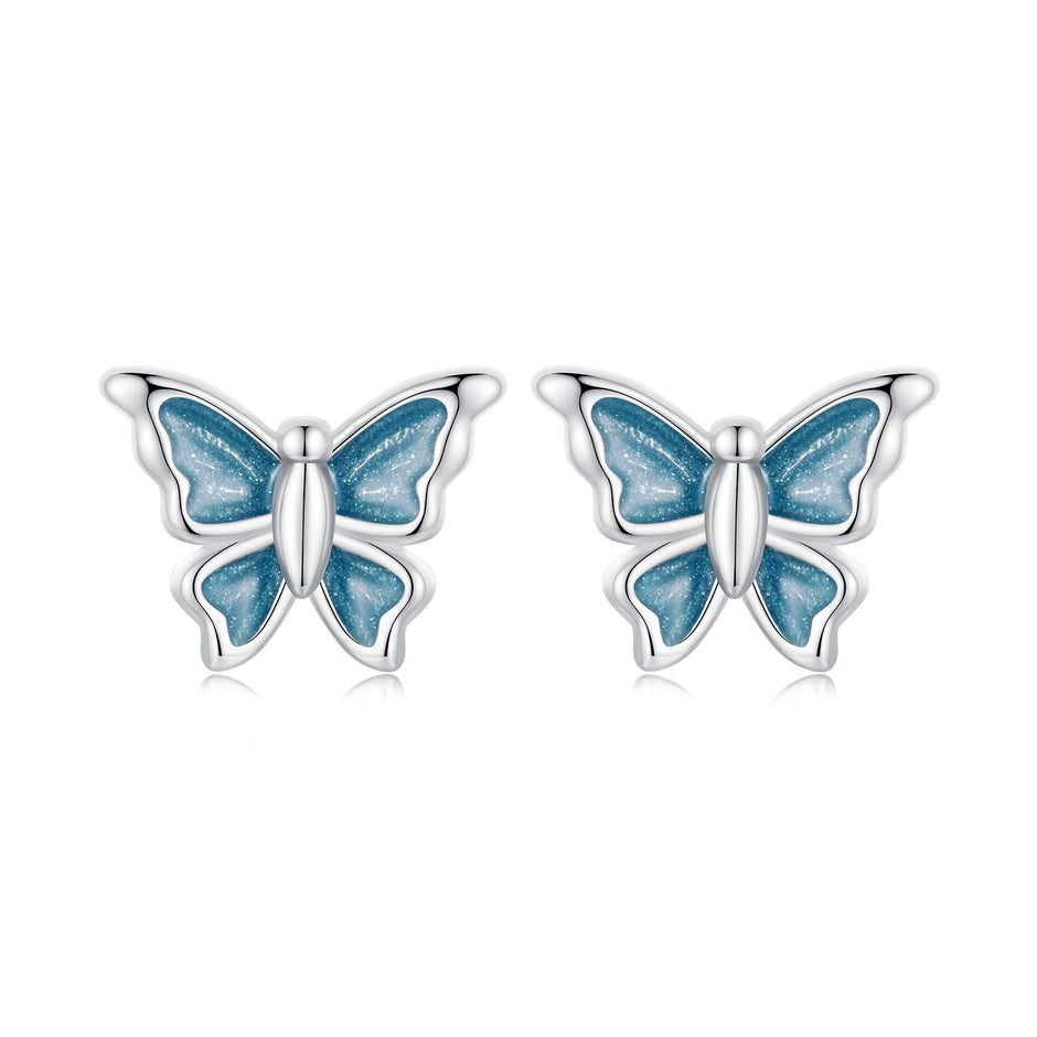 S925 Sterling Silver Earrings with Enamel Process, 6*8mm, Plated Platinum for Women