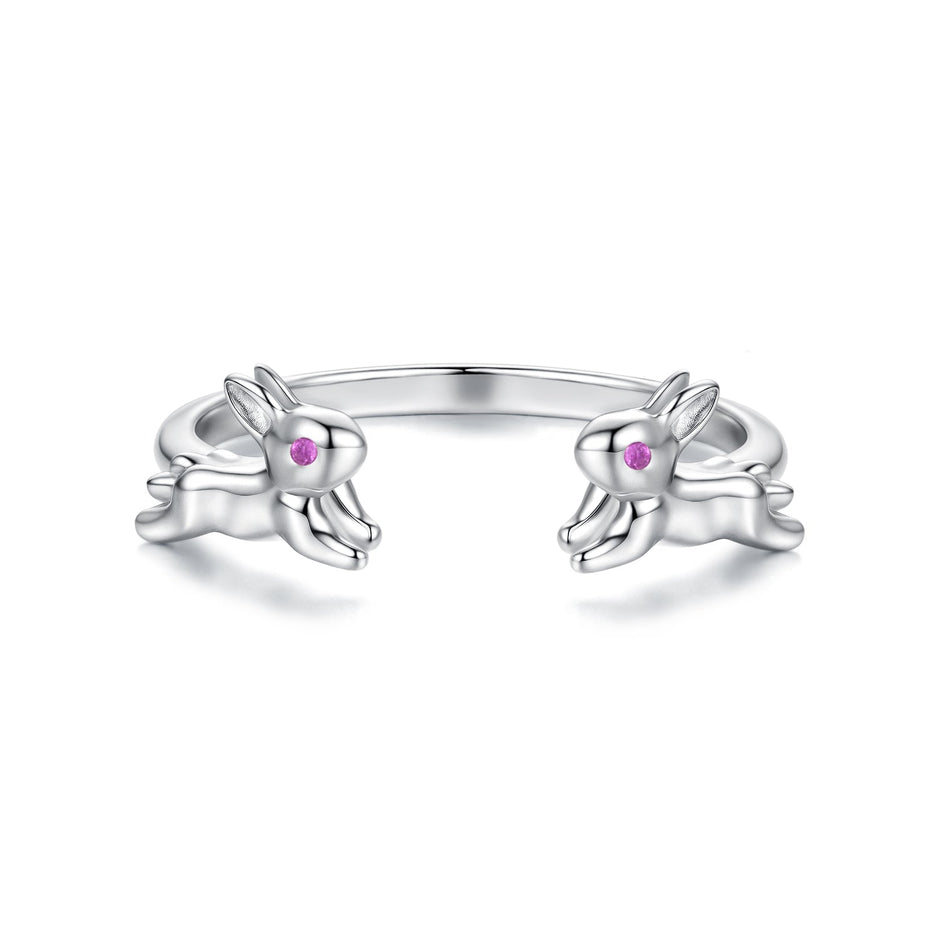 925 Sterling Silver Rabbit Ring with Pavé Setting CZ in White Gold for Women