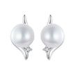925 Sterling Silver Natural Pearl & CZ Earrings Plated in Platinum