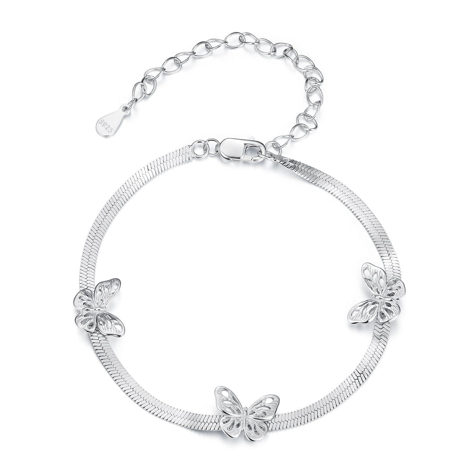 925 Sterling Silver Plated White Gold Adjustable Bracelet for Women