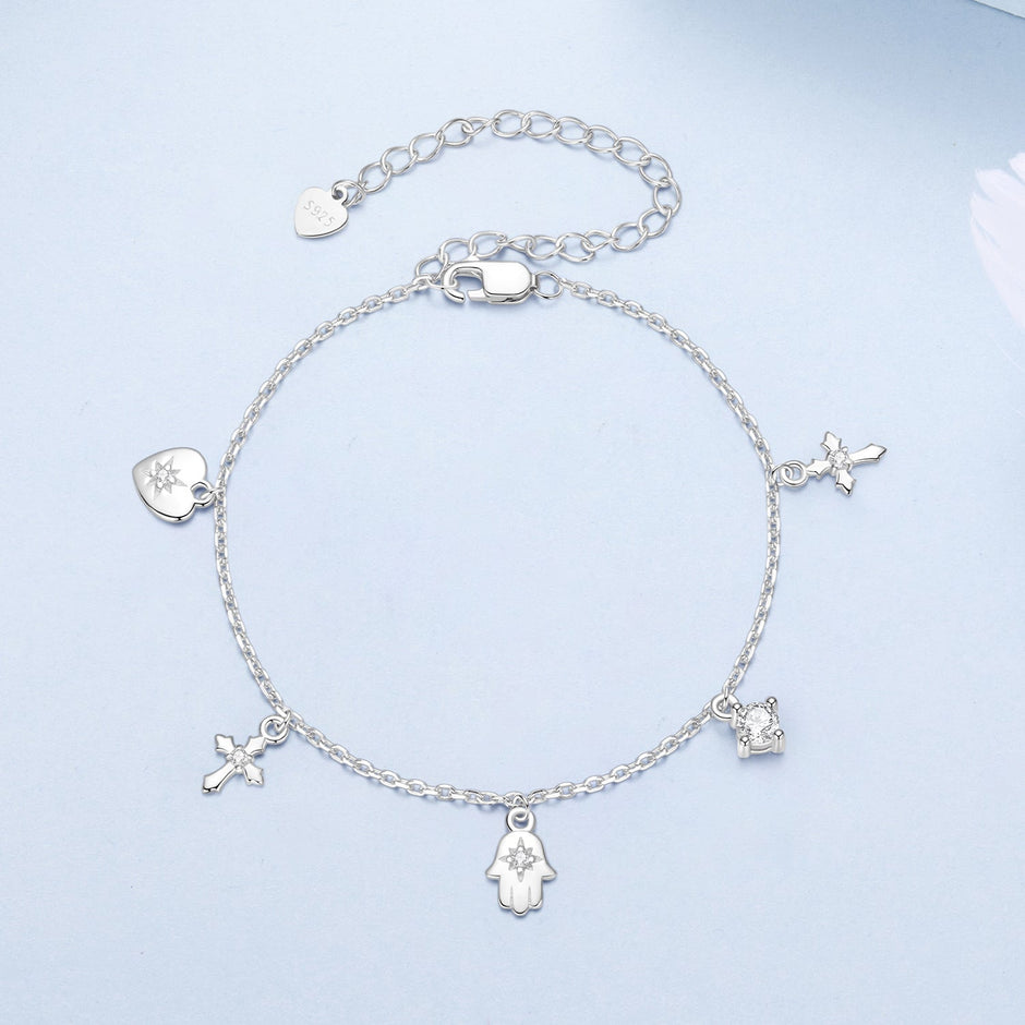 925 Sterling Silver Bracelet with Plated White Gold and Pavé Setting CZ