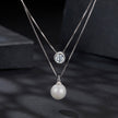 925 Sterling Silver Moissanite & Quality Shell Pearl Necklace for Women - 40+5cm, White Gold Plated