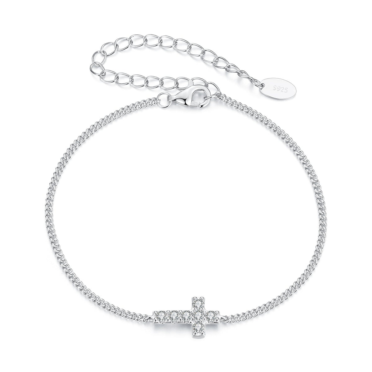 925 Sterling Silver Moissanite Bracelet 15+6cm, Plated White Gold, for Women