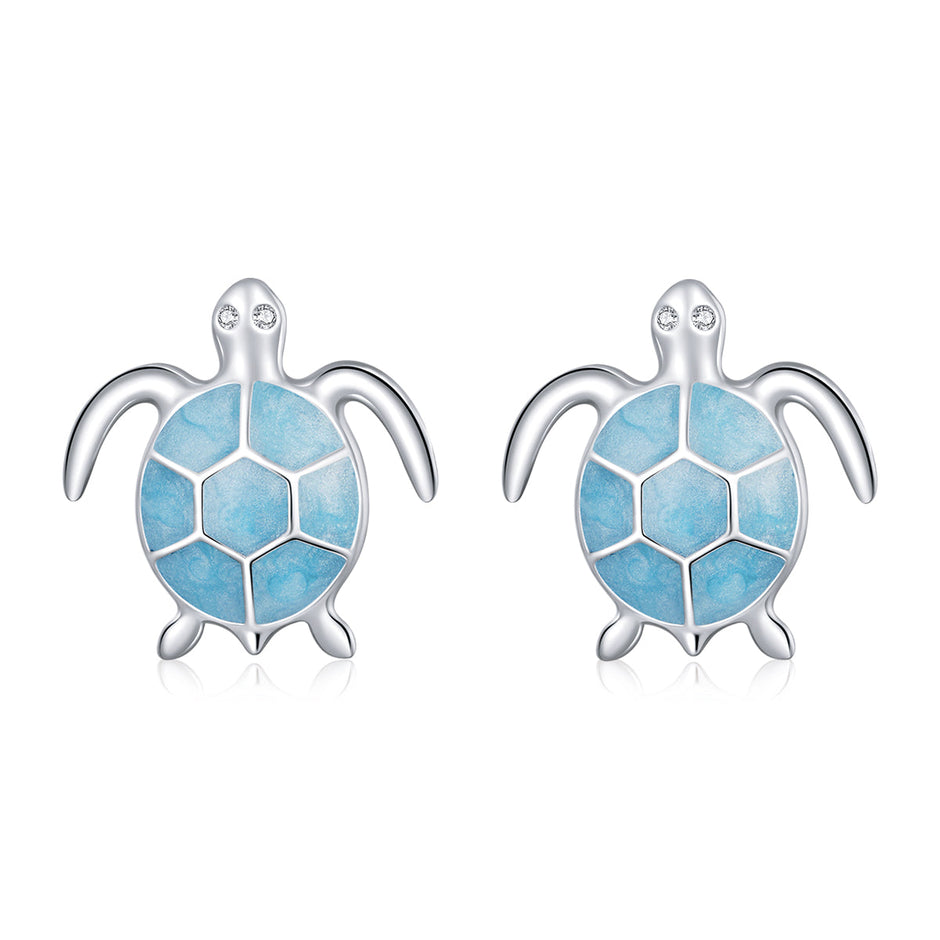 925 Sterling Silver Earrings for Women - Pavé Setting CZ with Enamel Process - 1cm