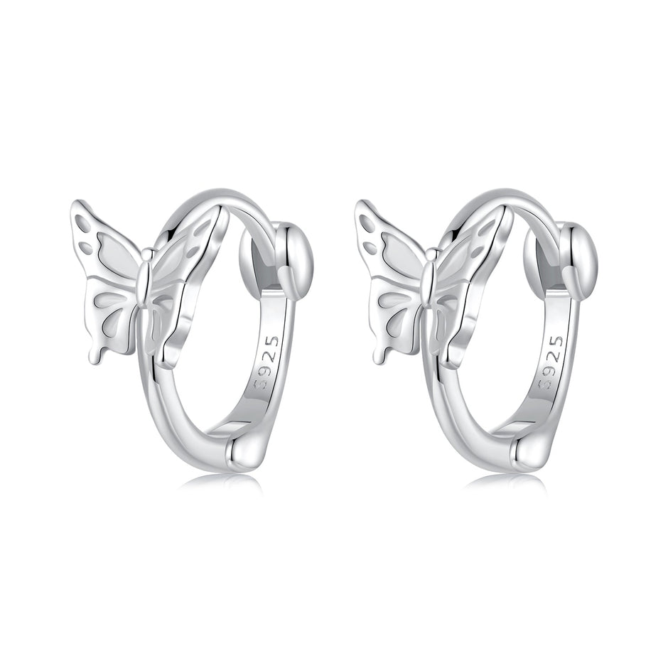 925 Sterling Silver Earrings with White Gold Plating, 1.1x0.7 cm, for Women