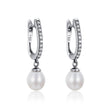 925 Sterling Silver Freshwater Pearl Earrings with Pavé Setting CZ for Women