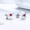 925 Sterling Silver Earrings with Pavé Setting CZ and High-Quality Nacre