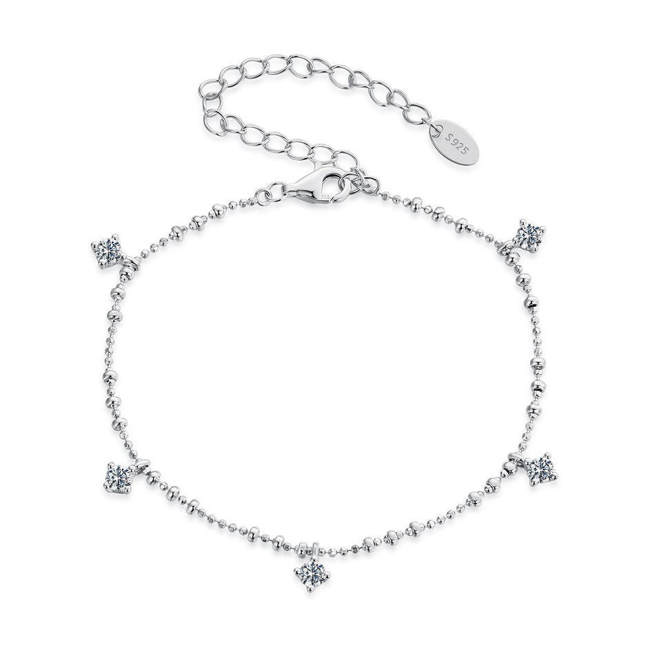 925 Sterling Silver & Moissanite Bracelet for Women - 15+6cm, Plated White Gold