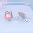 925 Sterling Silver White Gold Plated Earrings with Transparent Glass, 1.6x1.2cm for Women