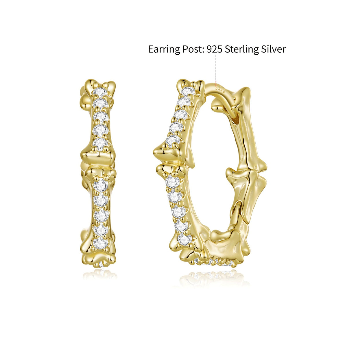 925 Silver Gold Plated Pavé CZ 1.6 x 0.3 cm Hoop Earrings for Women