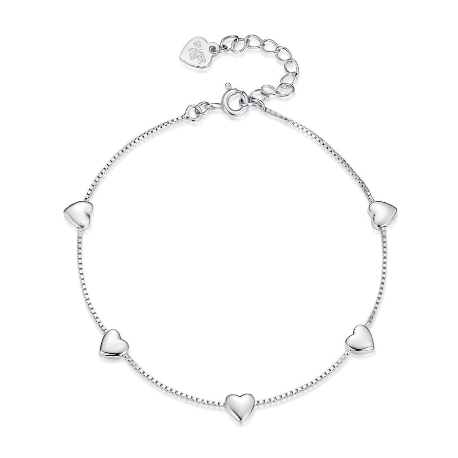 925 Sterling Silver Plated White Gold 17+3.5cm Heart-Shaped Bracelet for Women