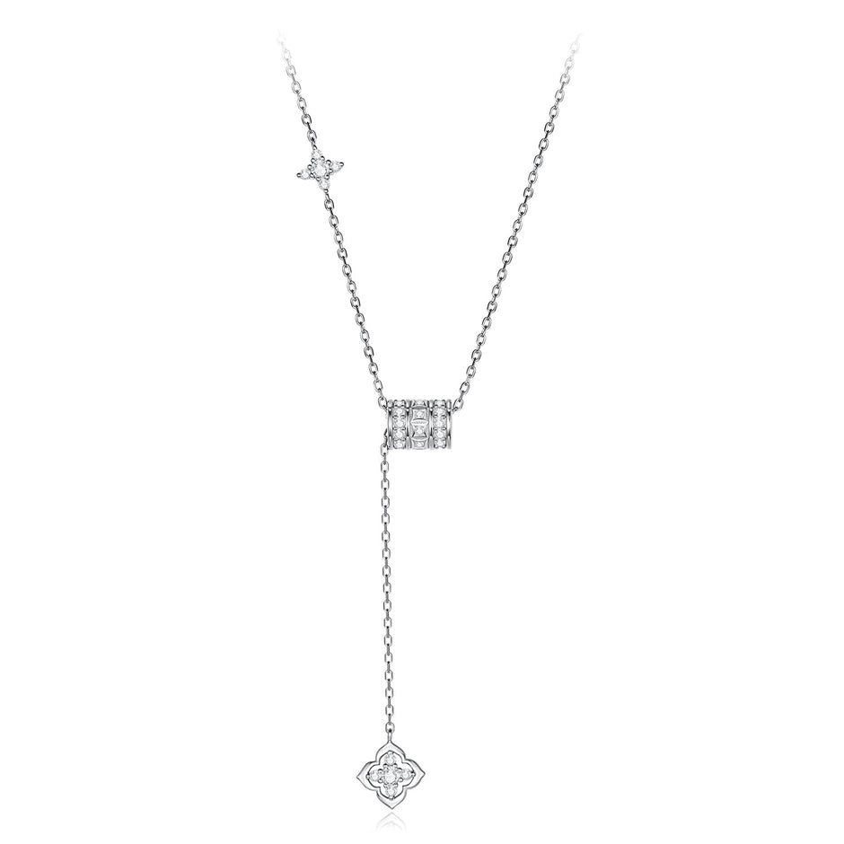 925 Sterling Silver White Gold Plated Moissanite Four Leaf Clover 40+5cm Necklace for Women