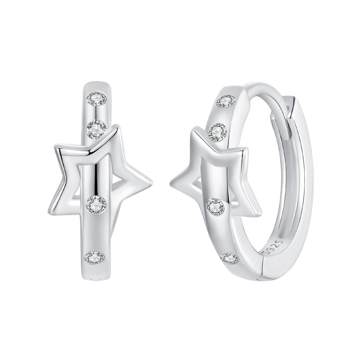 925 Sterling Silver & White Gold Earrings with Pavé Setting CZ - 12x6mm for Women