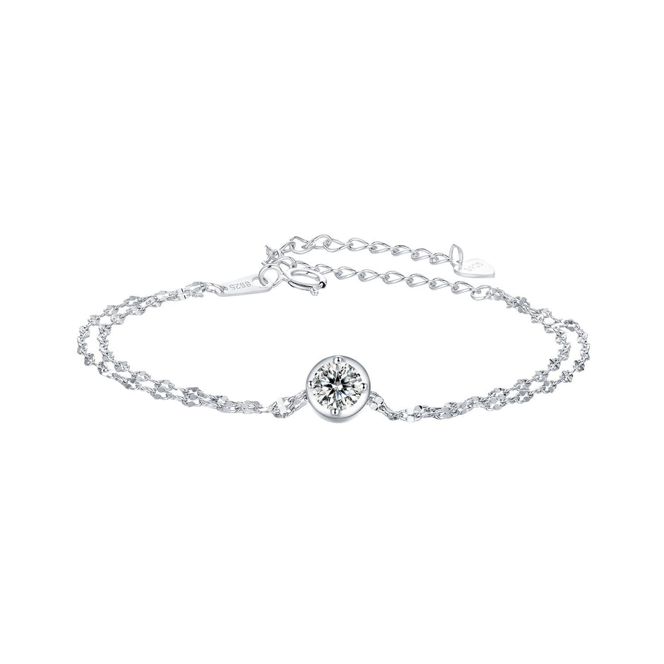 925 Sterling Silver 0.50 Carat Moissanite Bracelet for Women - 15+6cm - Plated White Gold