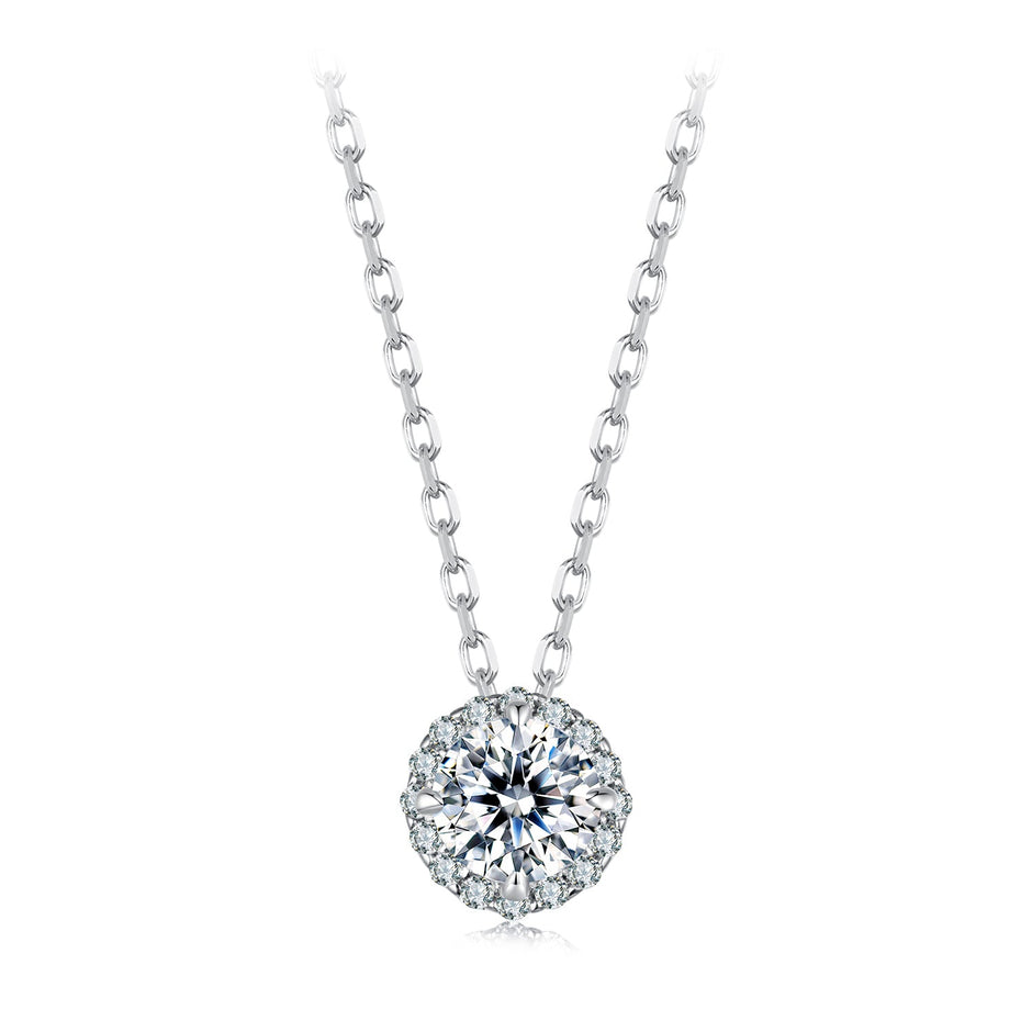 925 Sterling Silver Moissanite Necklace 40+5cm with Pavé Setting for Women