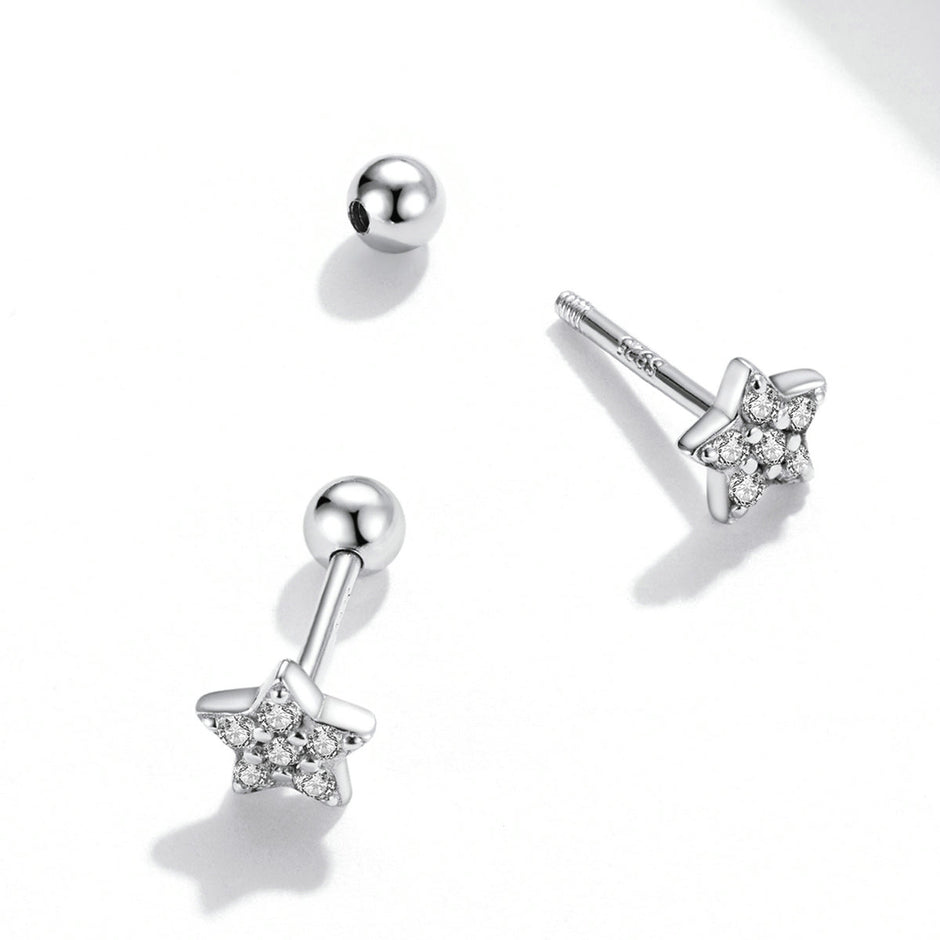 925 Sterling Silver Earrings with Pavé Setting CZ and Platinum Plating - 0.5cm for Women
