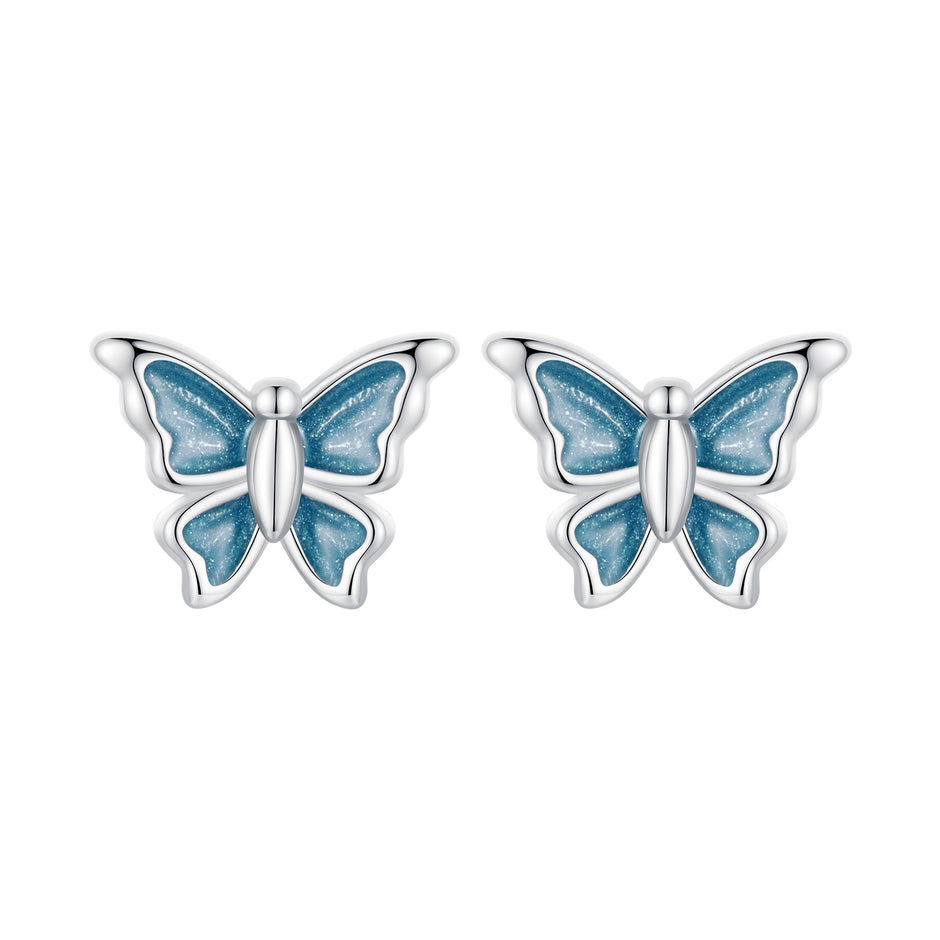 S925 Sterling Silver Earrings with Enamel Process, 6*8mm, Plated Platinum for Women