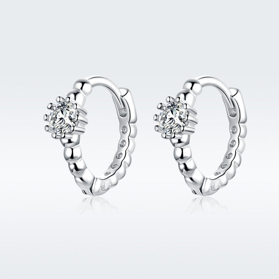 925 Sterling Silver Earrings with Pavé Setting CZ - 1cm for Women