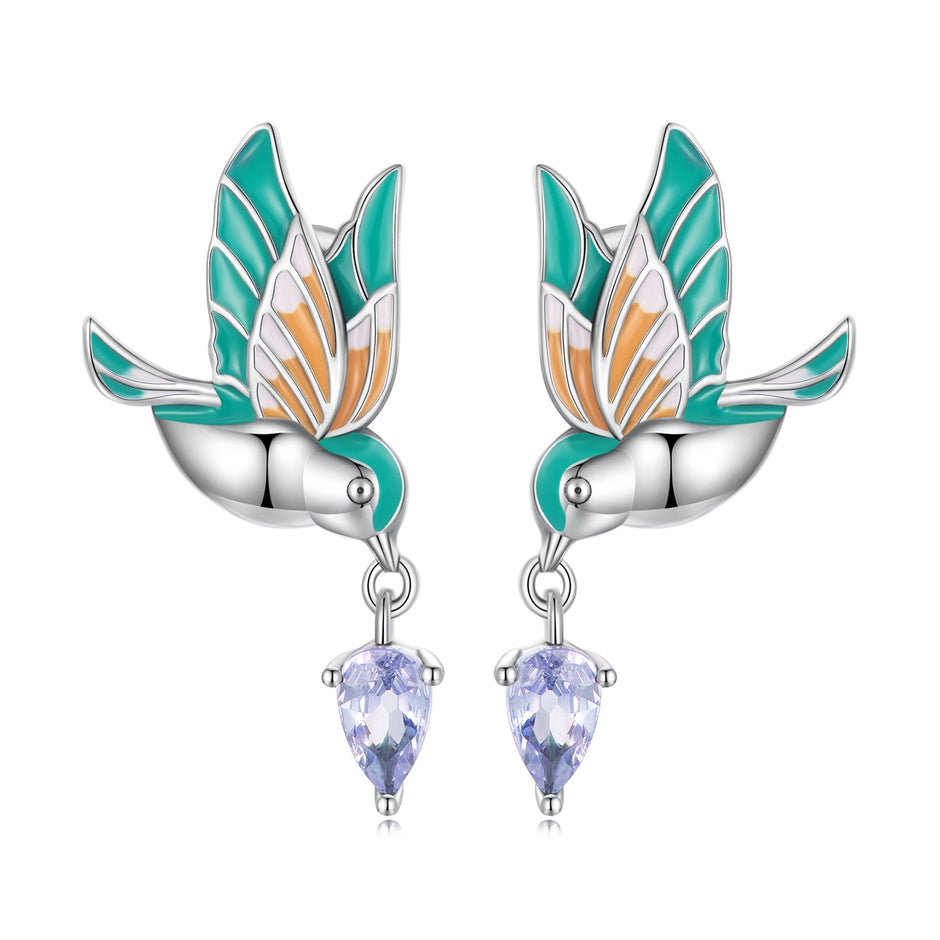 925 Sterling Silver Enamel Pavé Setting CZ Earrings