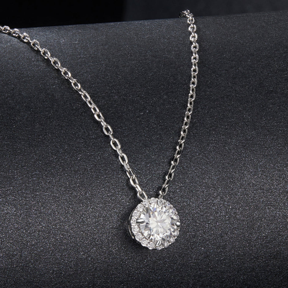 925 Sterling Silver Moissanite Necklace 40+5cm with Pavé Setting for Women