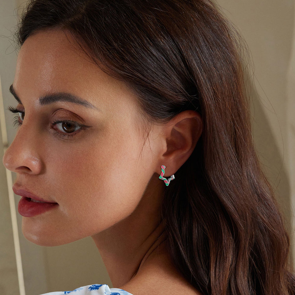 925 Sterling Silver Enamel Plated Platinum Earrings for Women