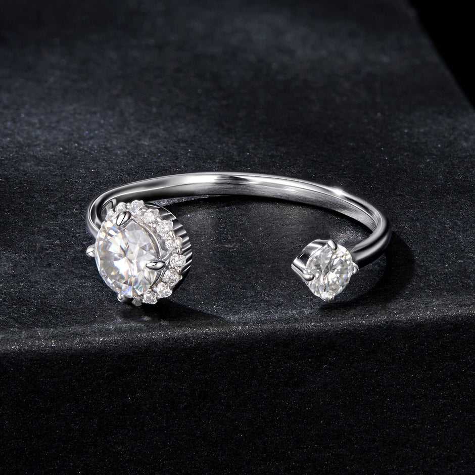 925 Sterling Silver Moissanite 0.5ct & 0.2ct Ring in Size E for Women