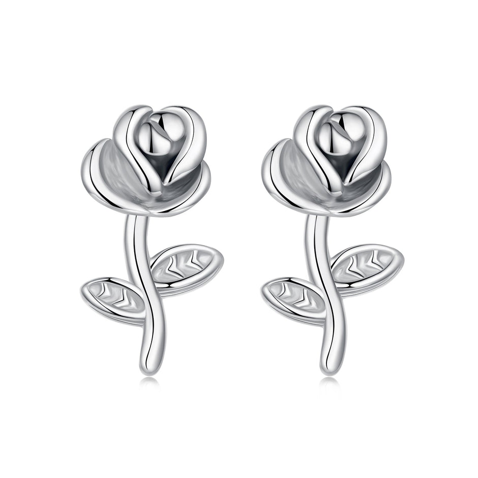 925 Sterling Silver Earrings plated with White Gold, 0.9*0.5cm for Women