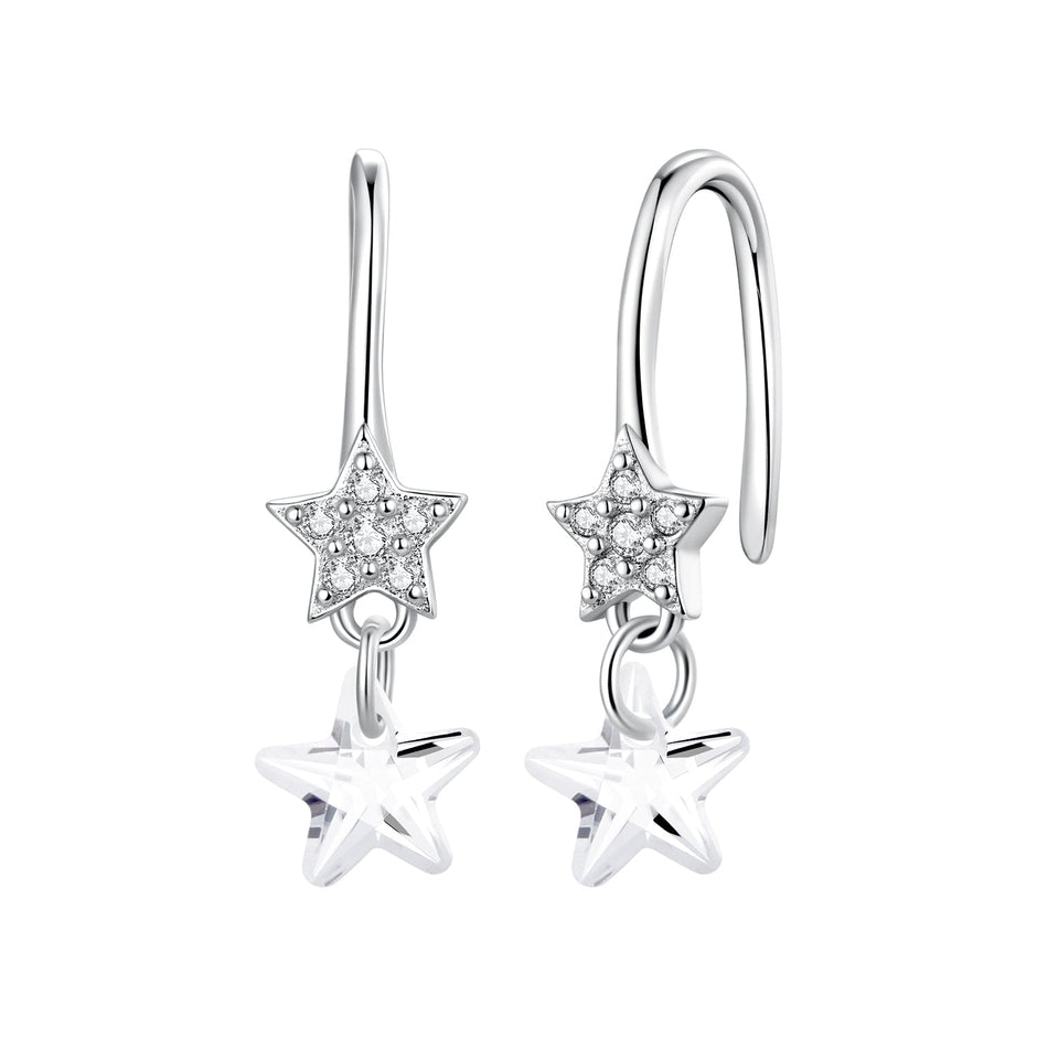 925 Sterling Silver Earrings with Pavé Setting CZ, White Gold Plating, 2.1*0.6cm, for Women