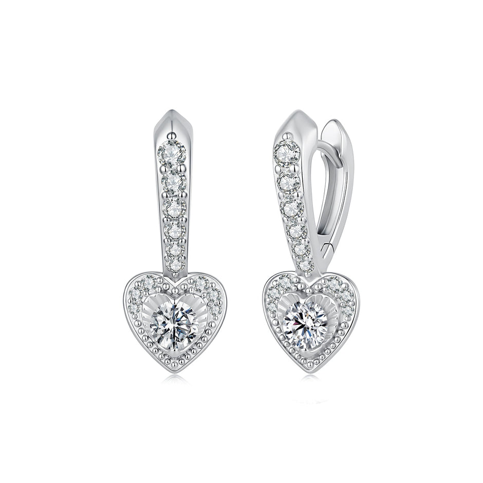 925 Sterling Silver White Gold Plated Moissanite Pavé CZ 2.2x0.9cm Earrings for Women