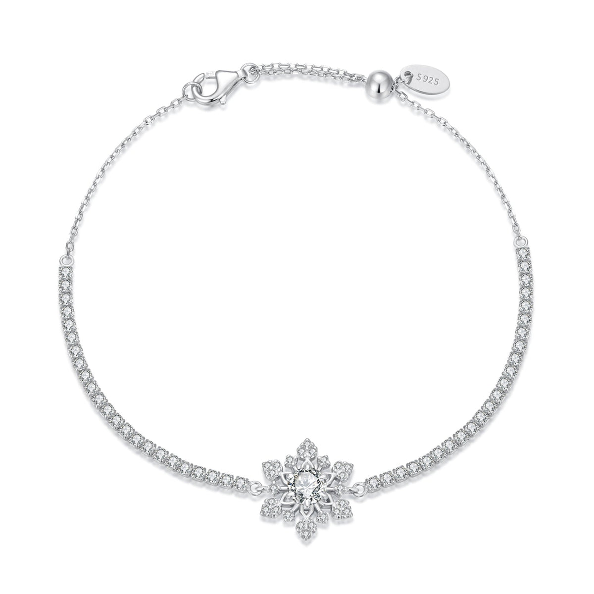 925 Sterling Silver Adjustable Bracelet with Pavé Setting CZ and White Gold Plating for Women