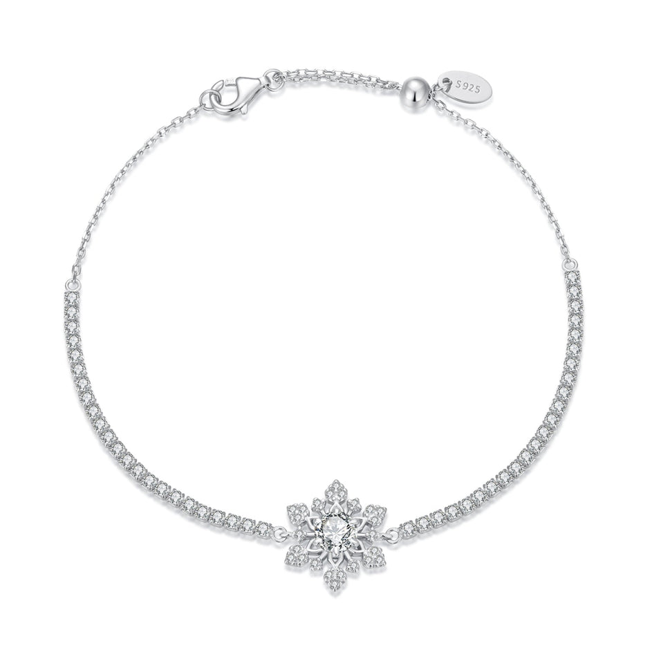 925 Sterling Silver Adjustable Bracelet with Pavé Setting CZ and White Gold Plating for Women
