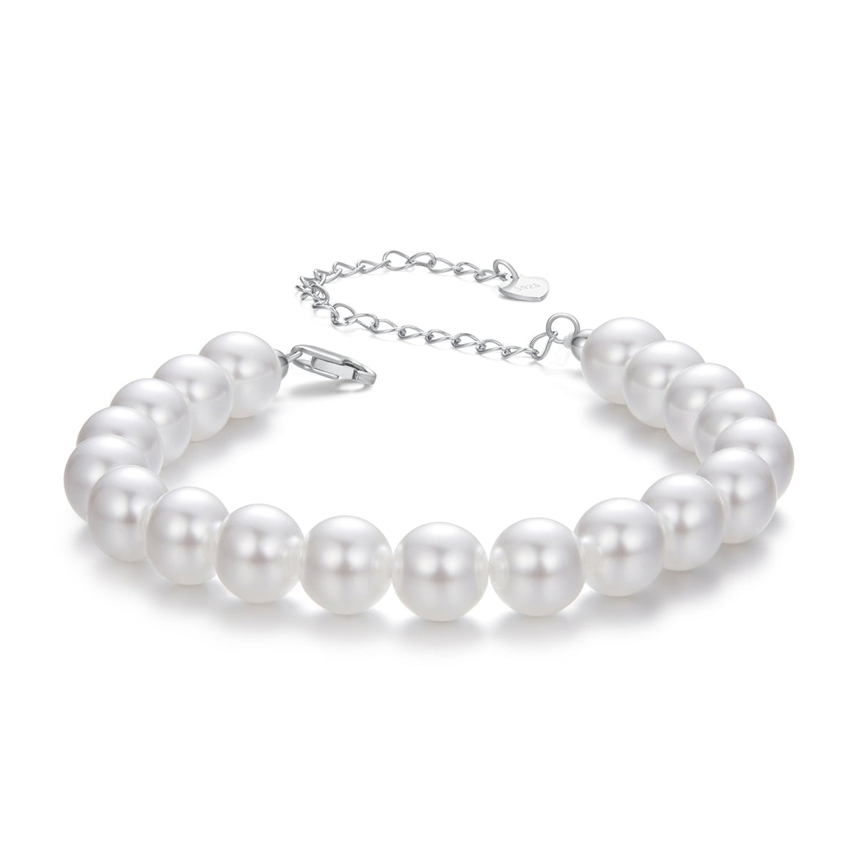 925 Sterling Silver Adjustable White Gold Plated Bracelet with Synthetic Pearl for Women
