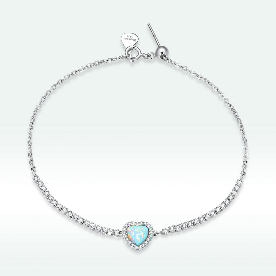 925 Sterling Silver Adjustable Bracelet with Translucent Opal and CZ for Women