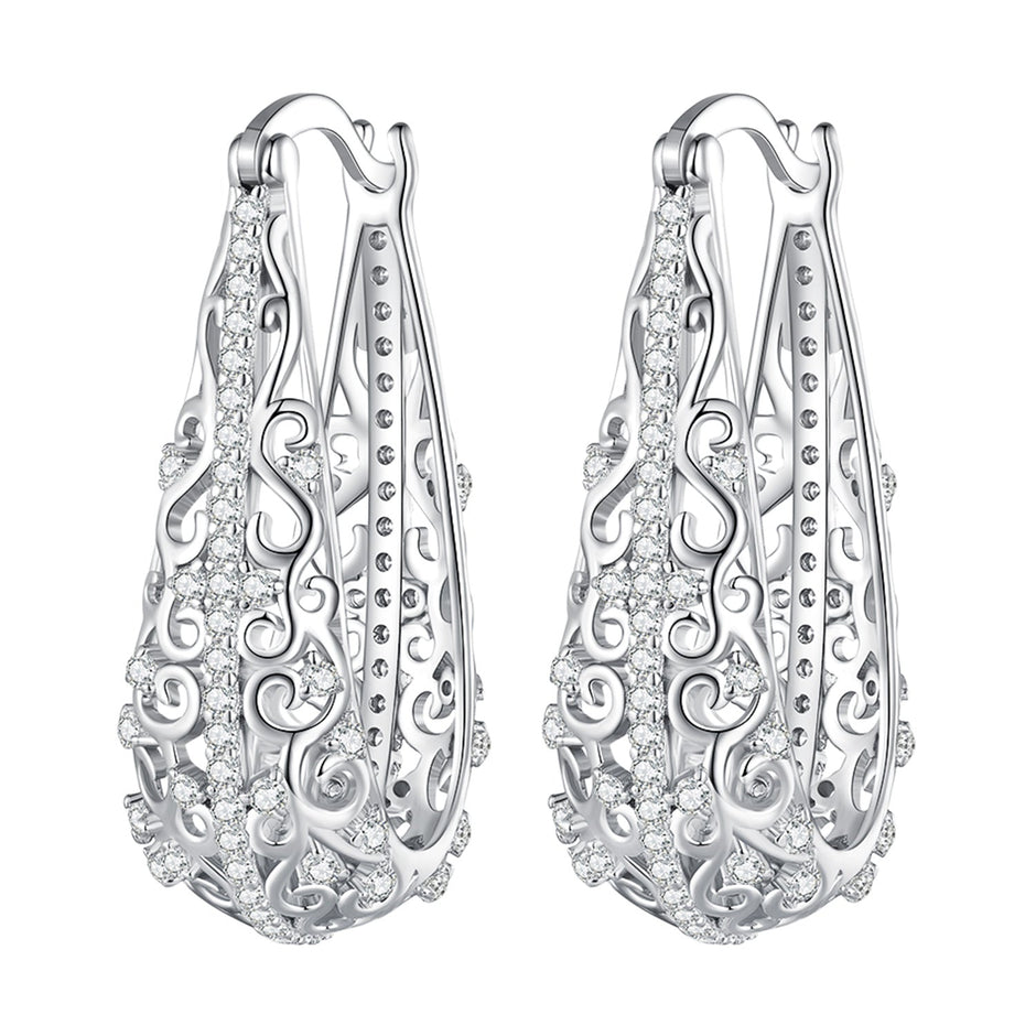 925 Sterling Silver Earrings with Pavé Set CZ, 2.5cm x 0.8cm, for Women