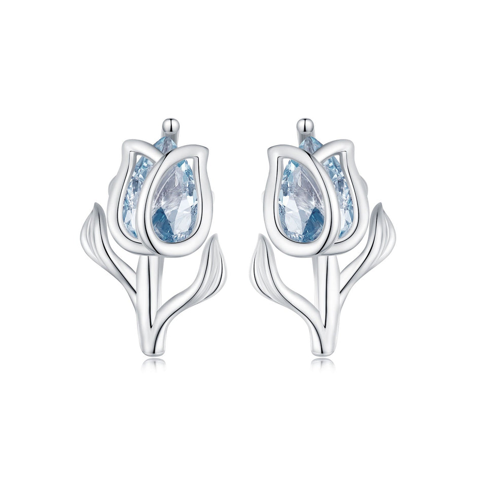 925 Sterling Silver Synthetic Spinel Earrings with Platinum Plating - 12x7mm