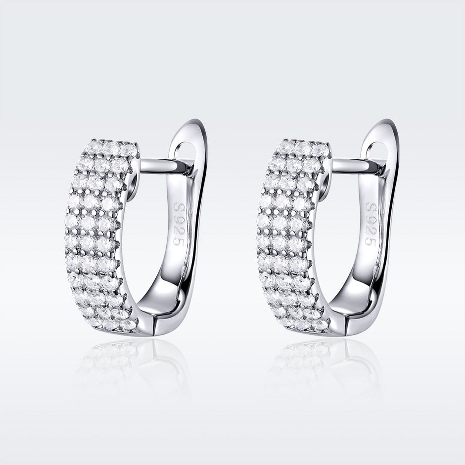 925 Sterling Silver Earrings with Pavé Setting CZ 1.3*0.4cm