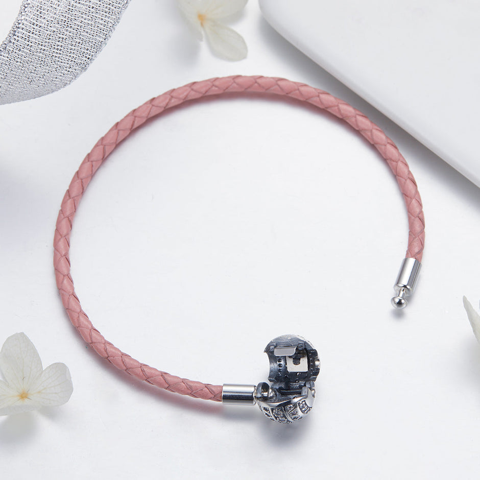 925 Sterling Silver Pavé Setting CZ Bracelet with Genuine Leather for Women