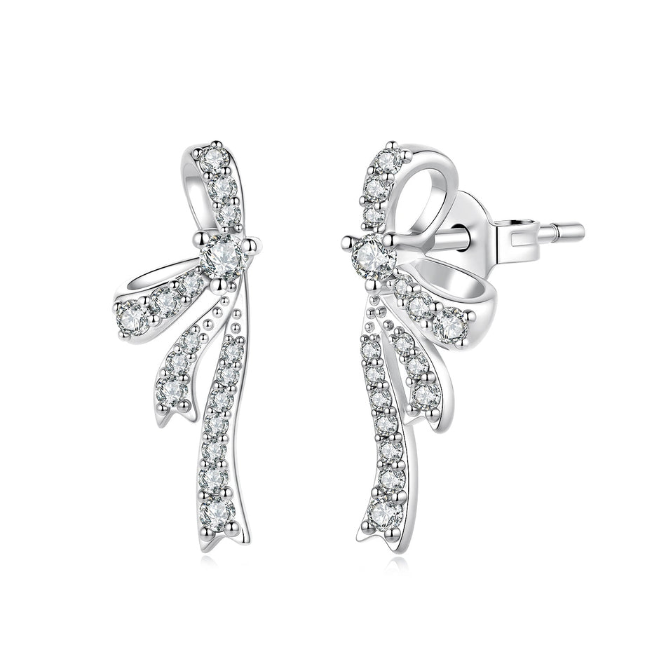 925 Silver White Gold Plated CZ Pavé 1.7 x 0.7 cm Earrings for Women
